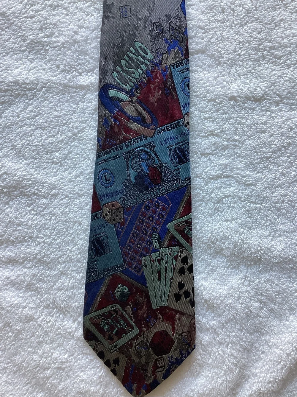 Textured Gray Men's Tie with Multicolor Geometric Accents